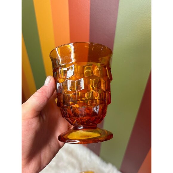 Indiana amber yellow glass Whitehall tall drinking water glasses - Picture 4 of 6